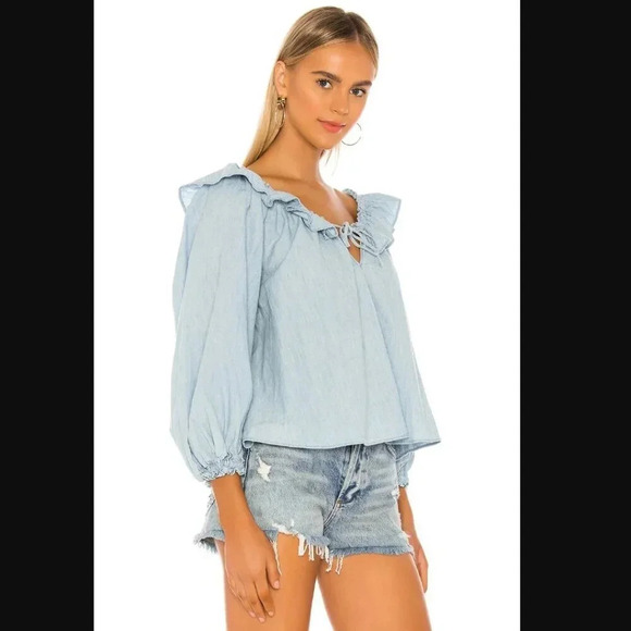 Free People Lily Of The Valley Chambray Blouse - Picture 2 of 8